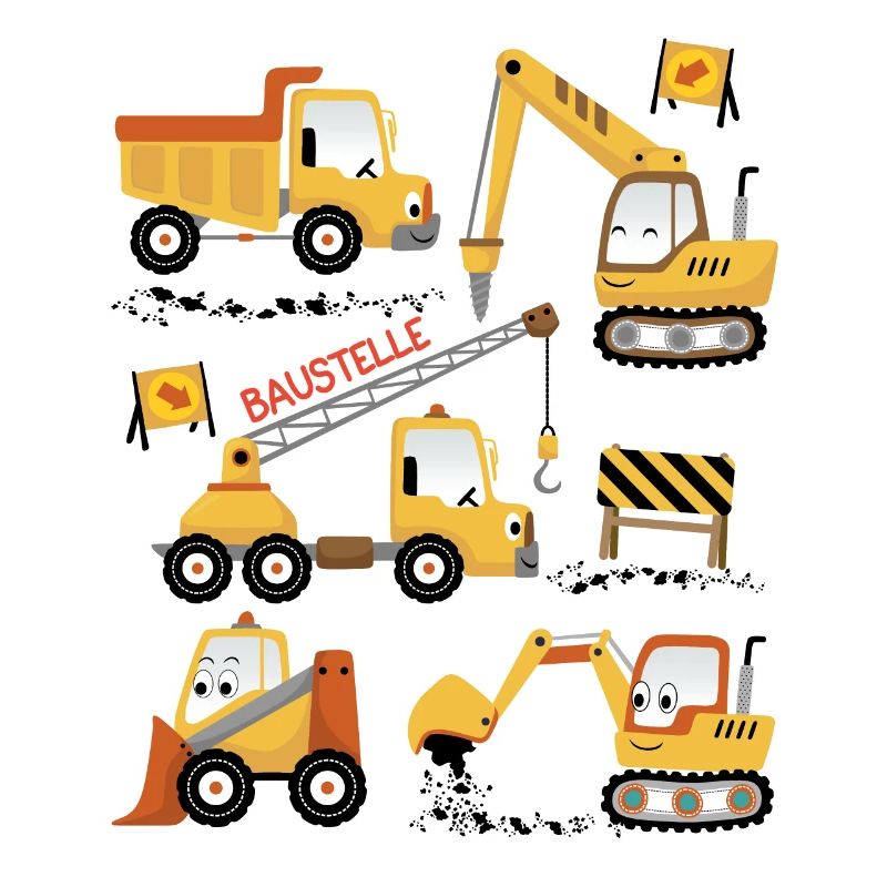 Cute construction site vehicles