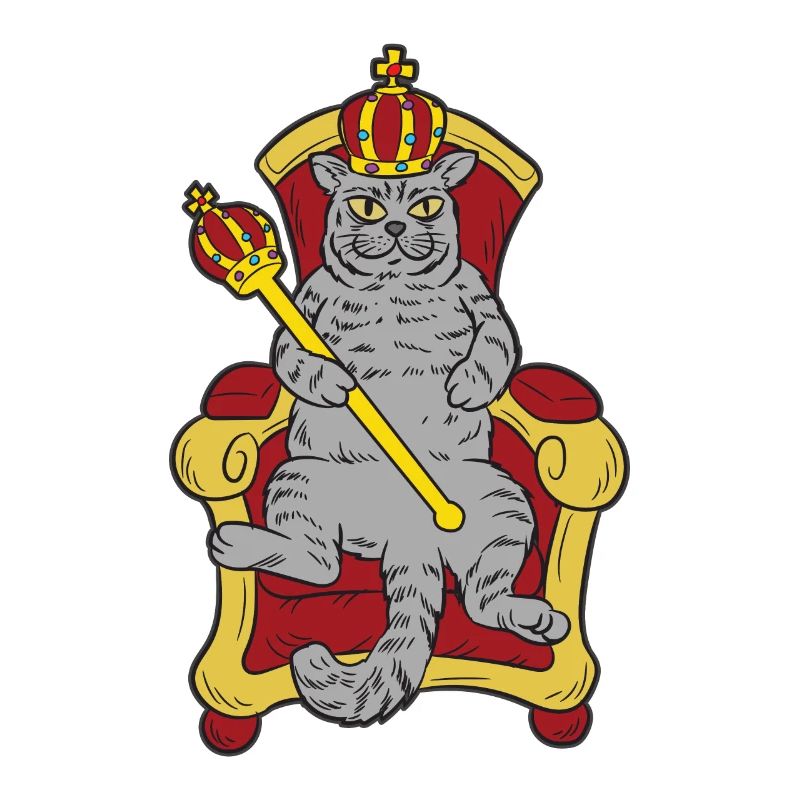 Cats king on throne with scepter and crown