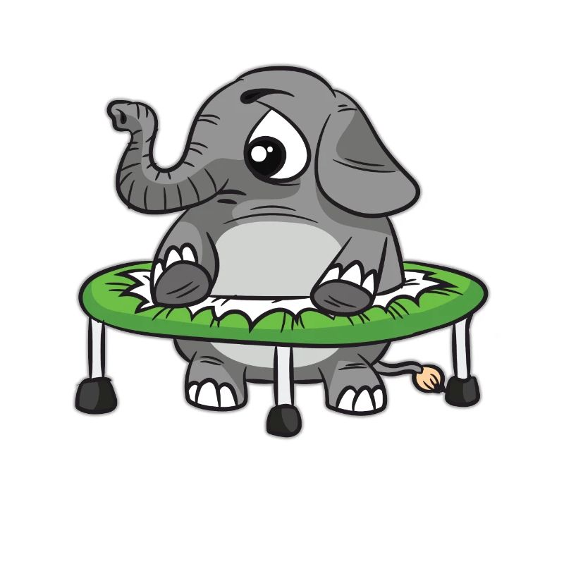 Gros éléphant dans un trampoline