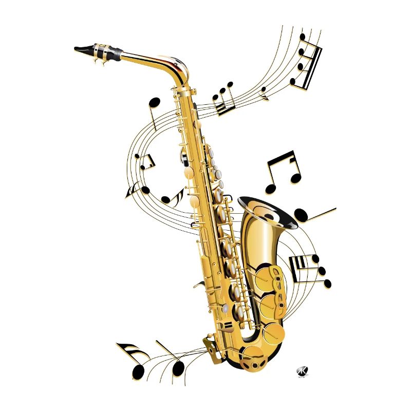 Saxophone illustration with music system with musical notes