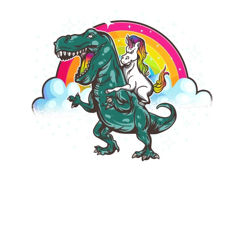 Einhorn reitet Dinosaurier Dino T-Rex Einhörner