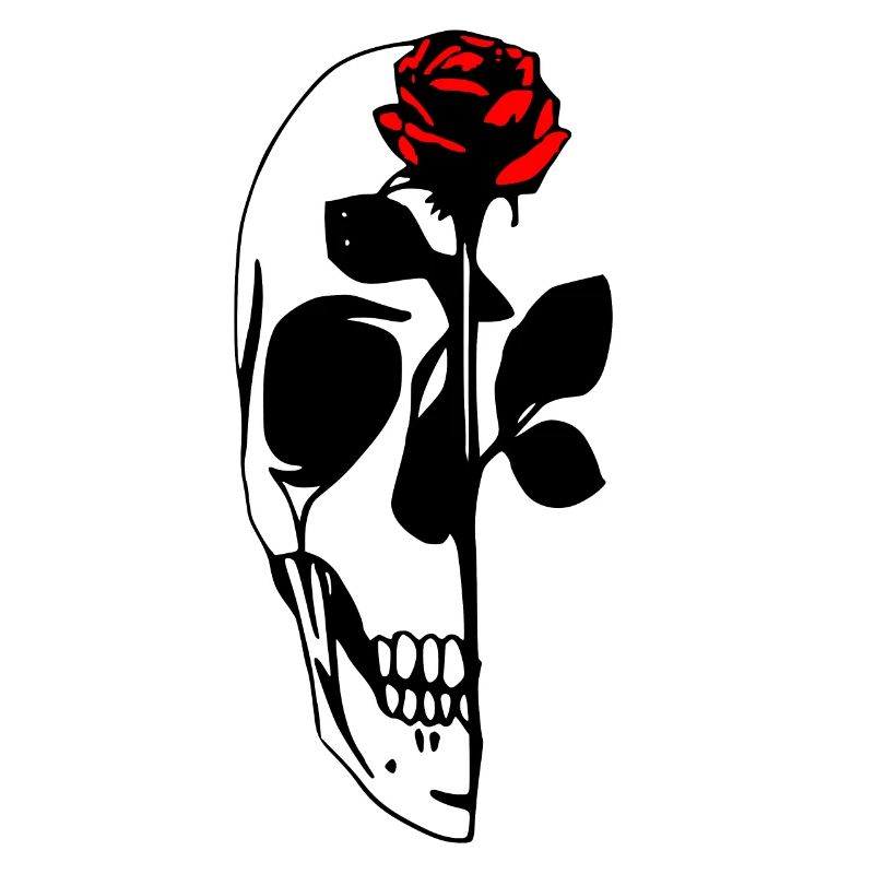 Half Skull With Red Rose