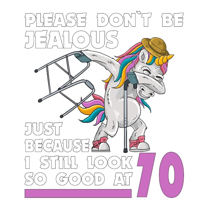 70e anniversaire 70 ans licorne avec bâton de déambulateur