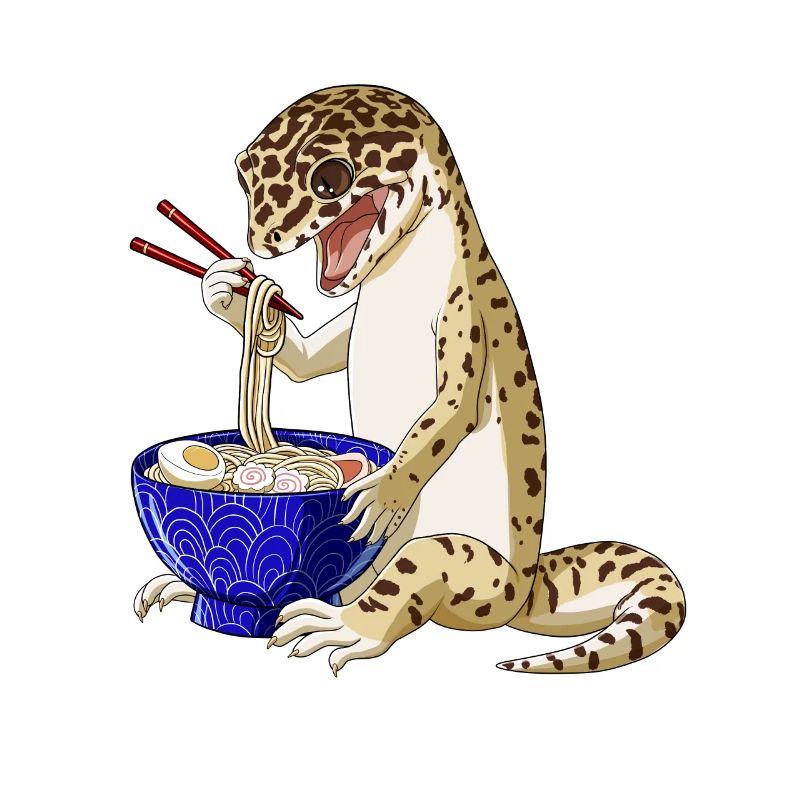 Leopard Gecko eats Japanese Ramen Noodles