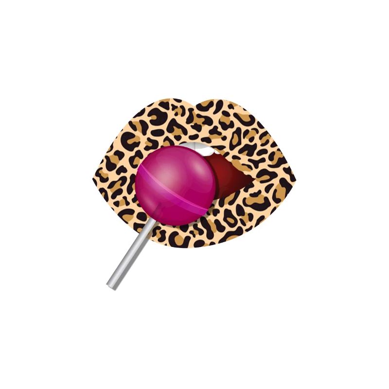 lèvres léopard marron avec sucettes violettes