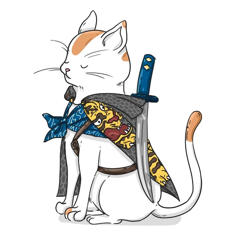 Chat samouraï avec katana sabre dans le style japon