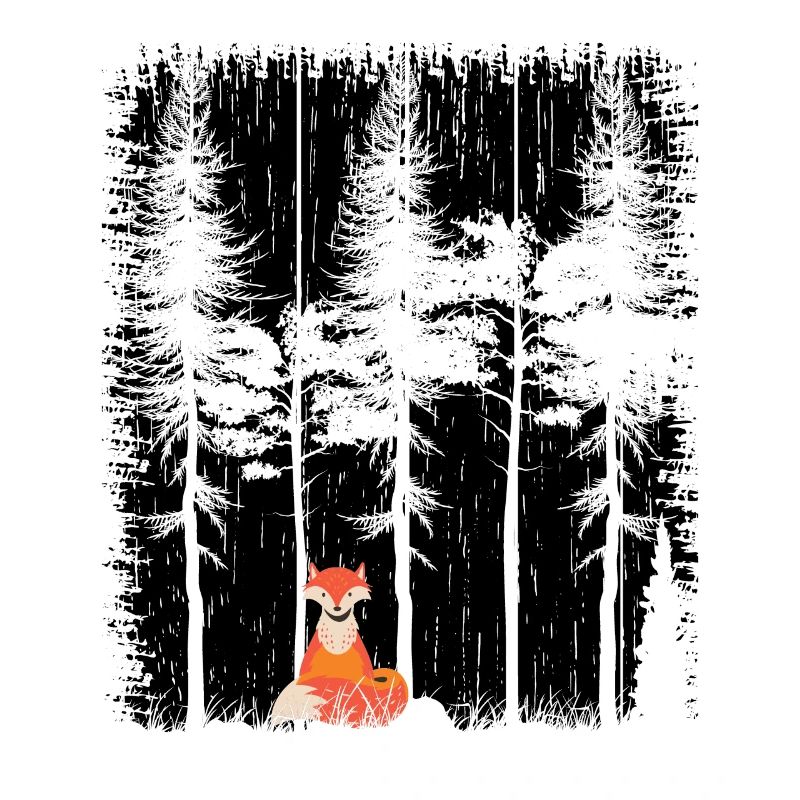 Sweet Fox in the Forest Retro Pattern Vintage Tree Forest