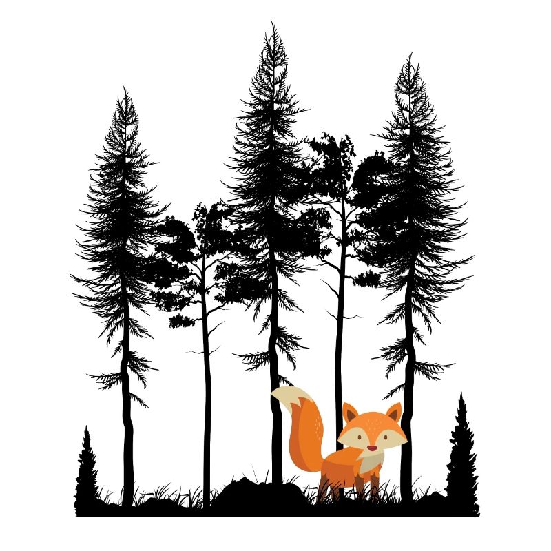 Sweet Fox in the Forest Retro Pattern Vintage Tree Forest
