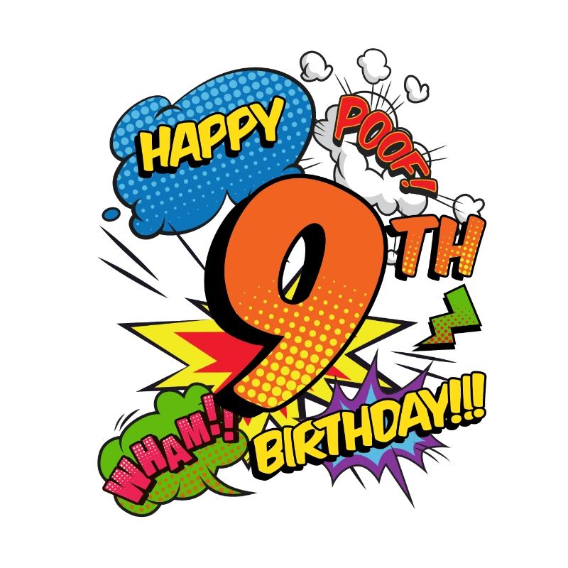9th Birthday Young Comic Style Superheroes