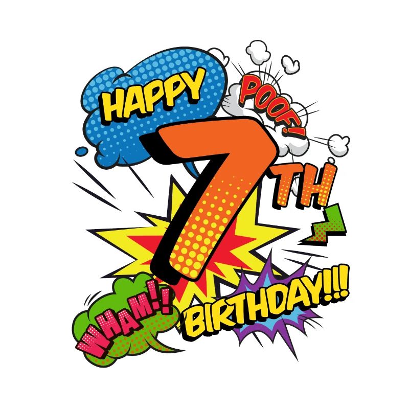 7th Birthday Young Comic Style Superheroes
