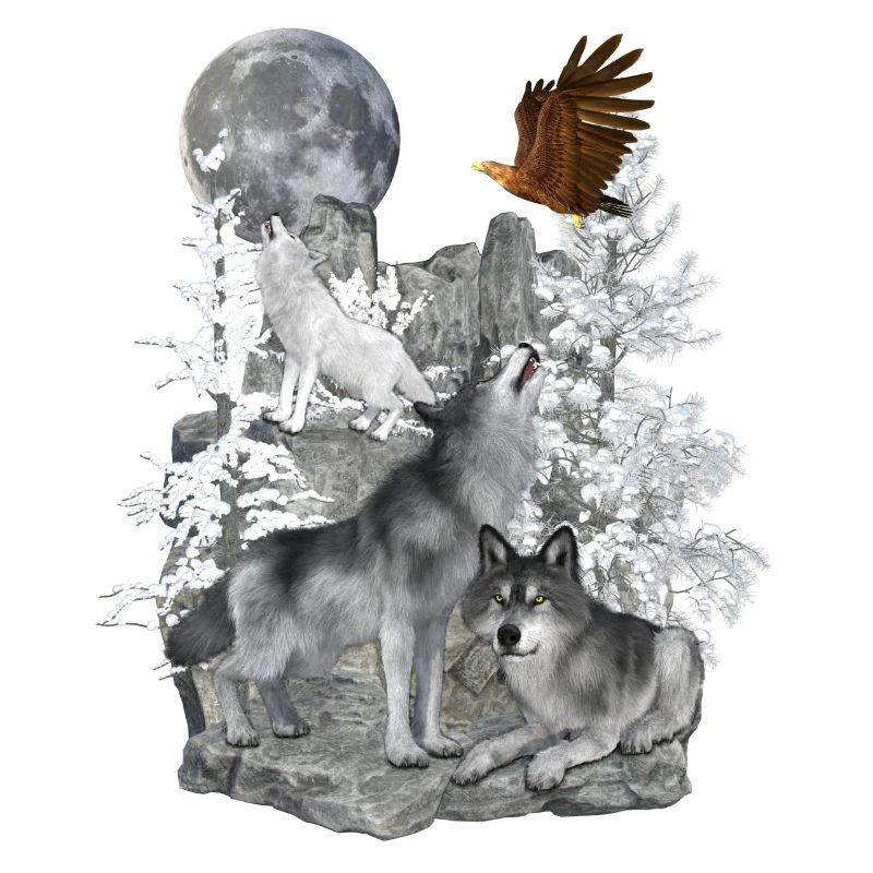 Wolves,Winter, Eagle, Moon