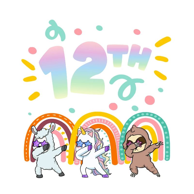 12th Birthday Dabbing Llama Unicorn Sloth |