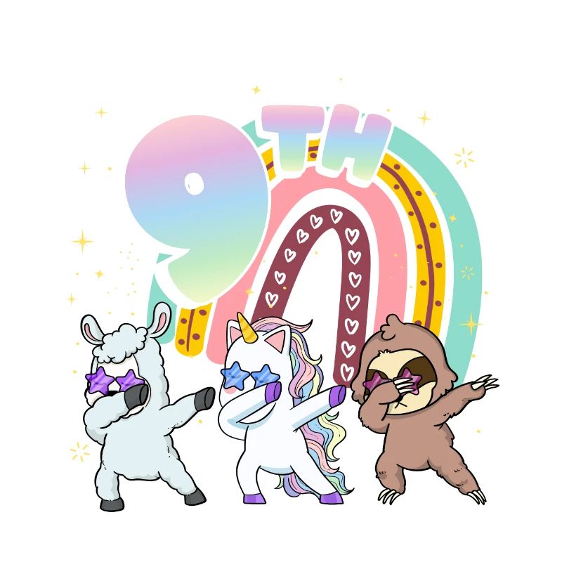 9th Birthday Dabbing Llama Unicorn Sloth | 9.