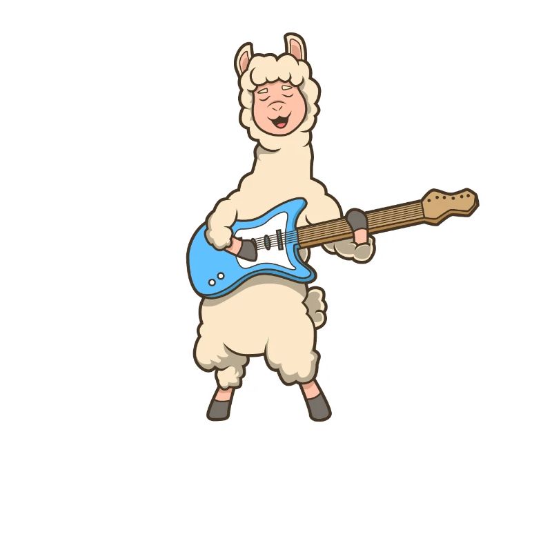 Comic Lama plays electric guitar