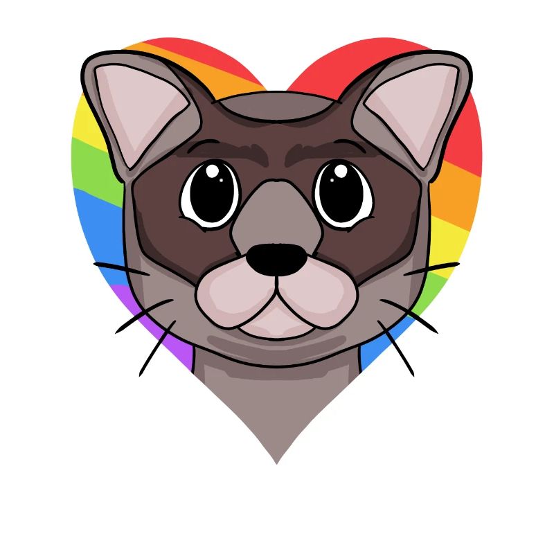Burma Cat Rainbow Heart