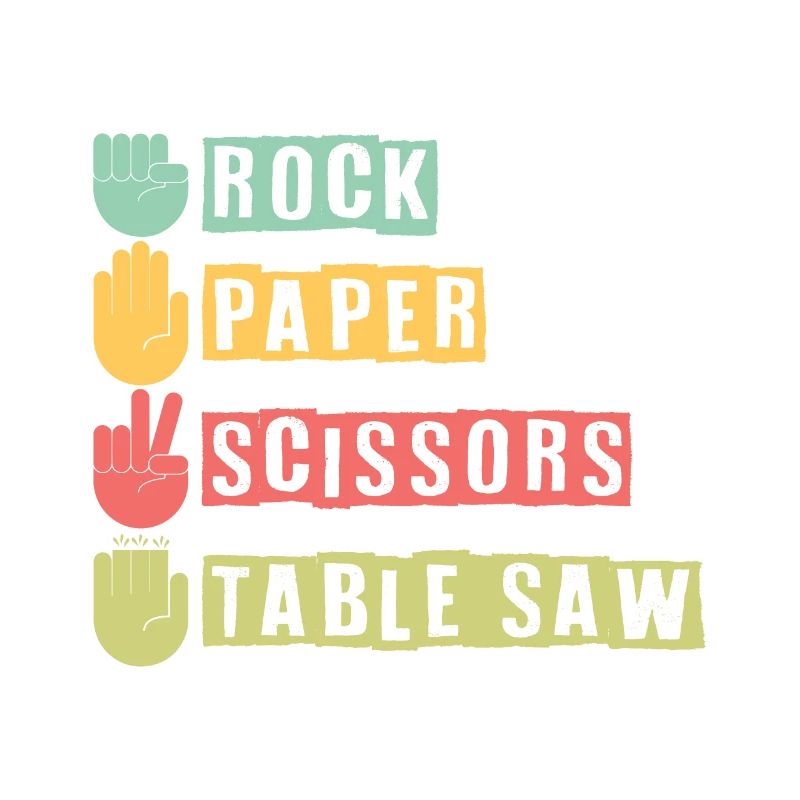 Pierre, papier, ciseaux, scie circulaire charpentier