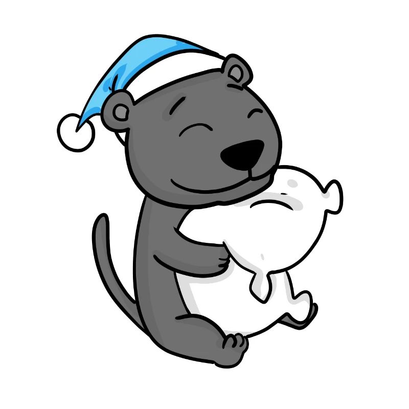 cute black panther with pillow and sleeping cap