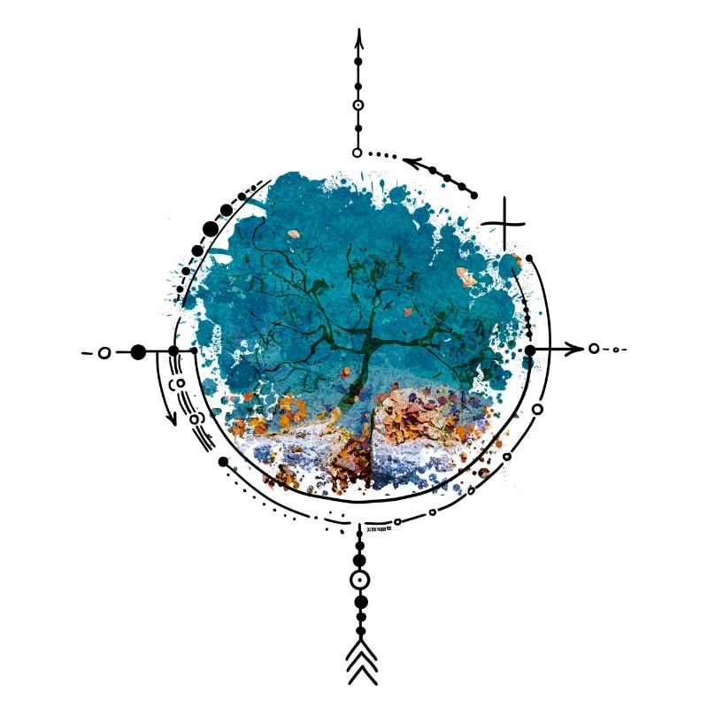 Boussole avec réflexion d’arbre - version aquarelle