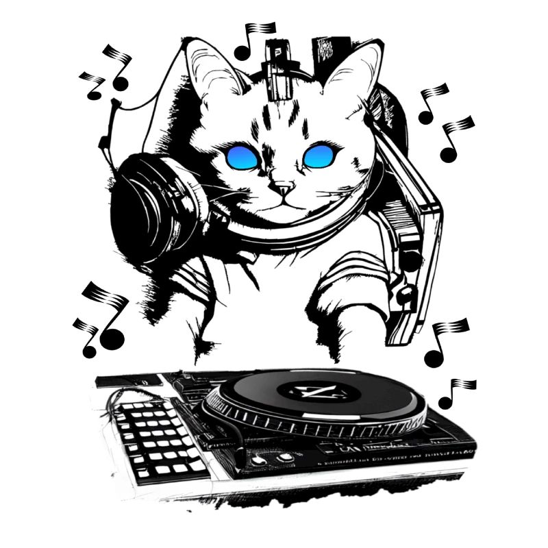 Cat DJ avec table de mixage