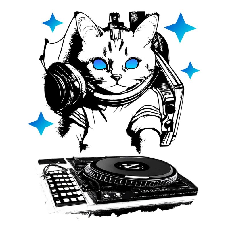 DJ cat avec table de mixage