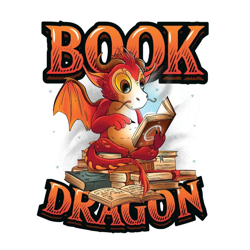 Bookworm, reading book, dragon.