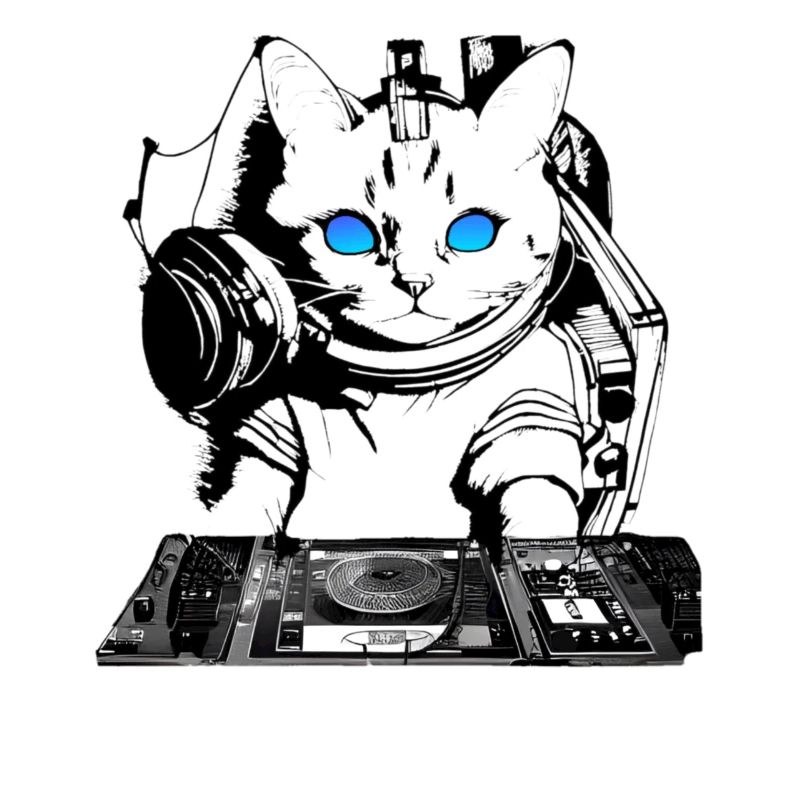 DJ cat avec table de mixage
