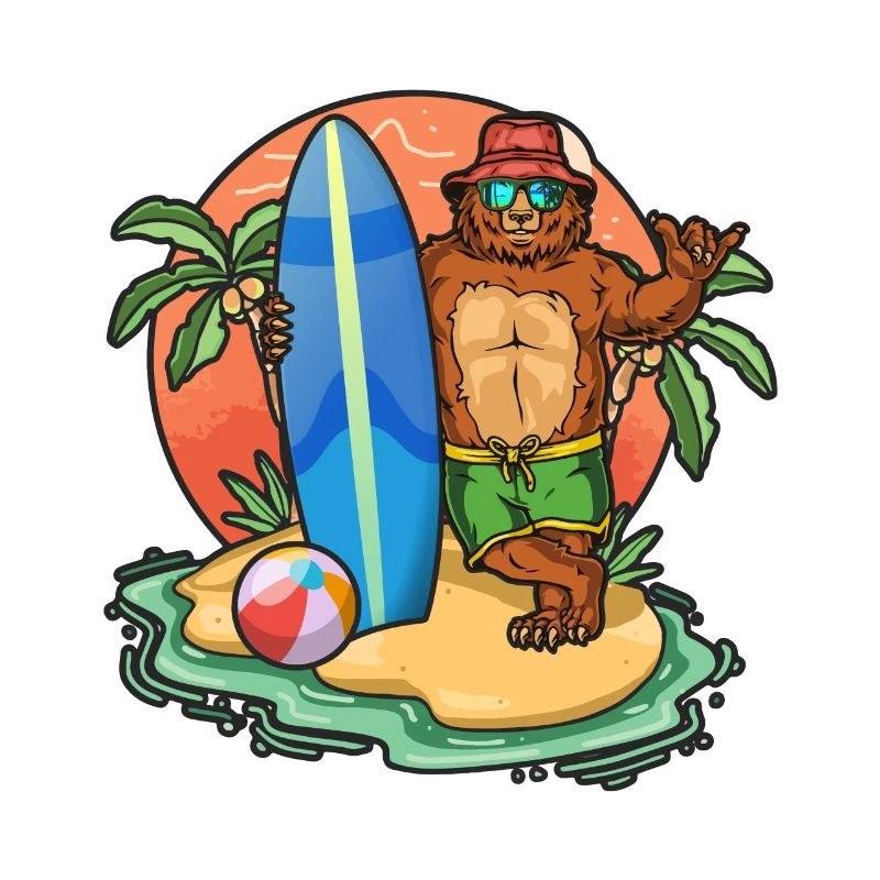 Drôle d’ours Surf Lovers Cool Planche de surf Jeu de mots