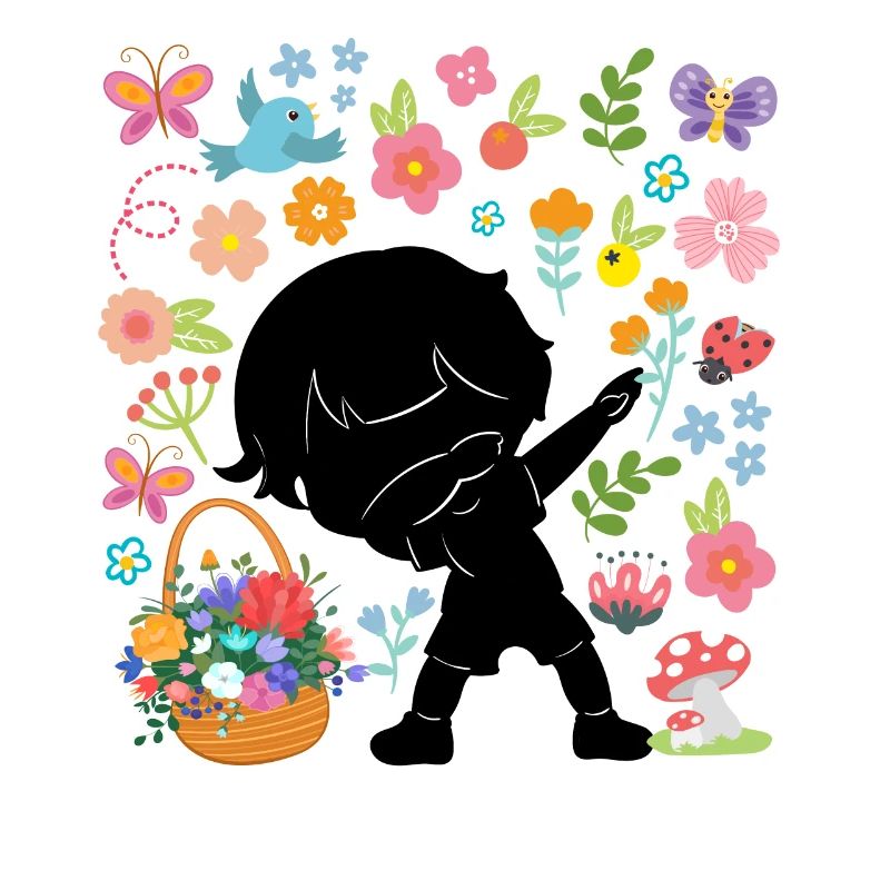 Silhouette Dabbing Boy Hippie Bouquet Spring
