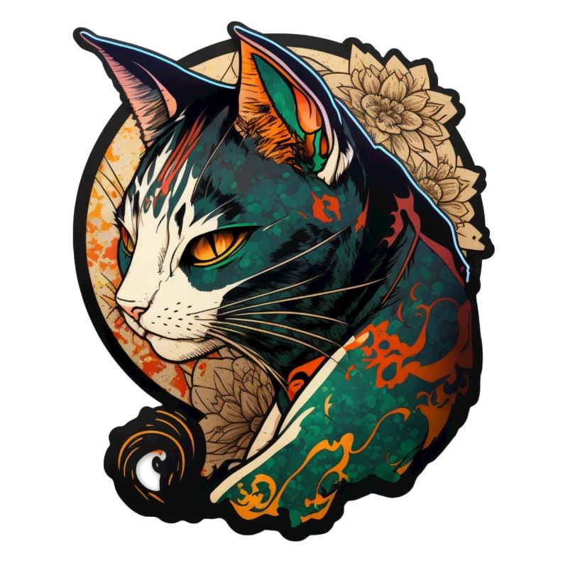 Farbige Katze im chinesischen Comic Stil