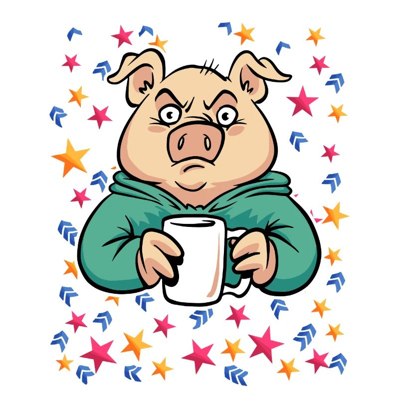 Pork drinks coffee