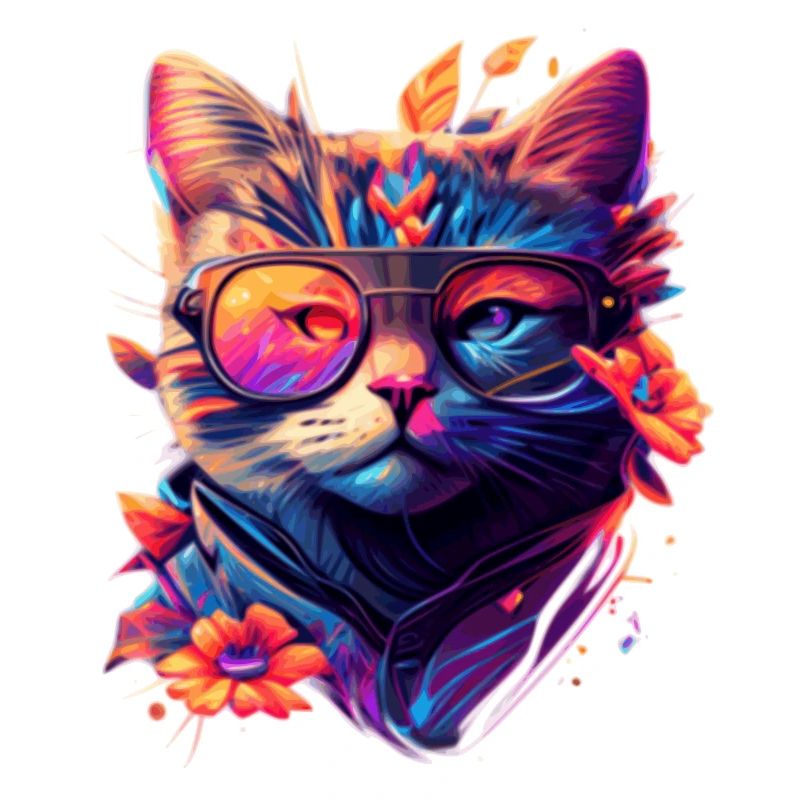 Bunte Regenbogen Katze mit stylisher Sonnenbrille