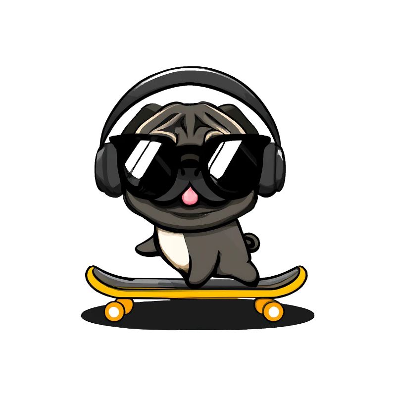 Design mit einem Mops-Hund, der auf einem