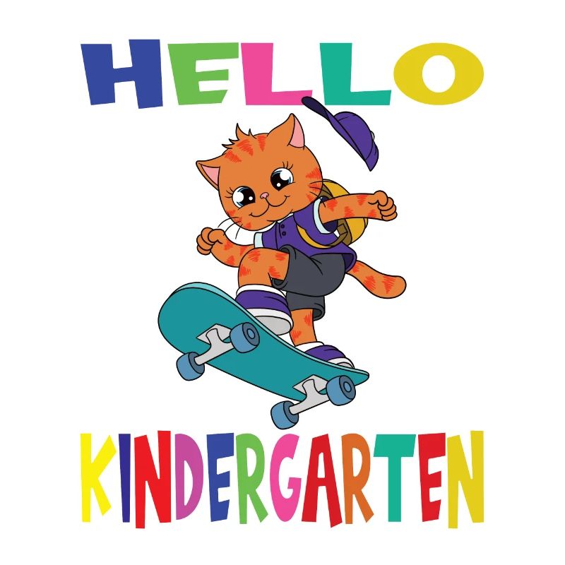 Hello Kindergarten Skateboarding Cat