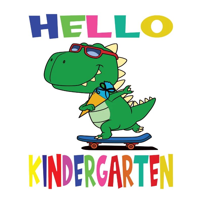 Hello Kindergarten Skateboarding Dino