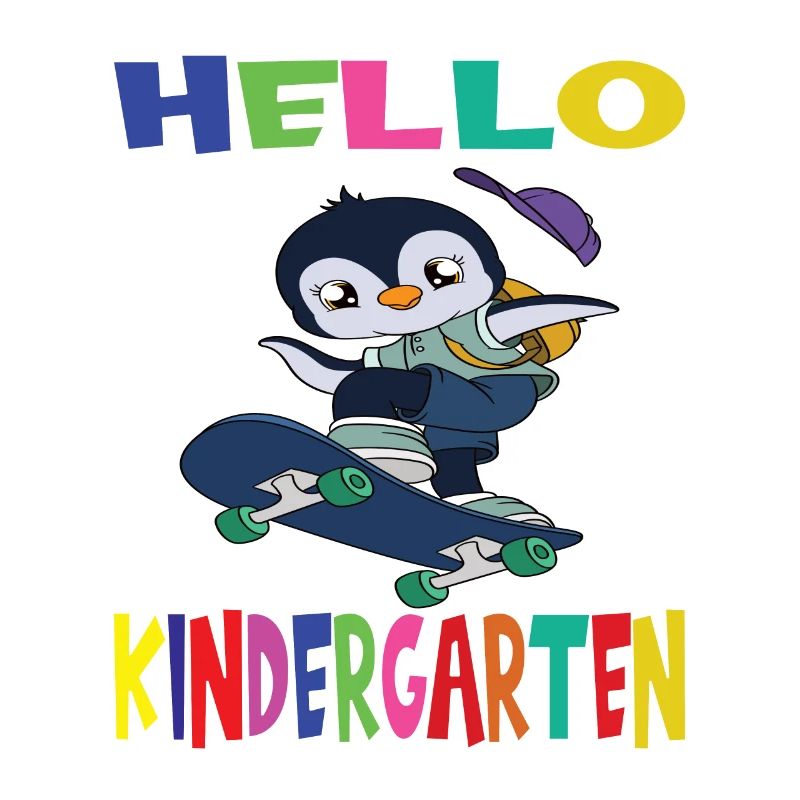 Hello Kindergarten Skateboarding Penguin