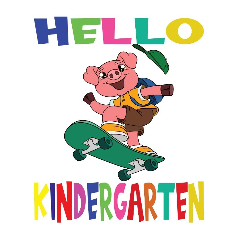 Hello Kindergarten Skateboarding Pig