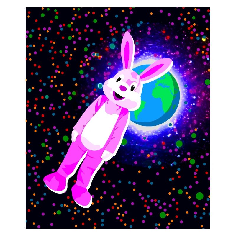 Lapin de Pâques avec une fourrure rose dans l’espace