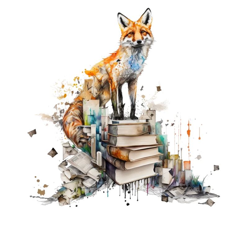 Fuchs Buch Bücher Lesen Kunst Geschenk Tier Zoo