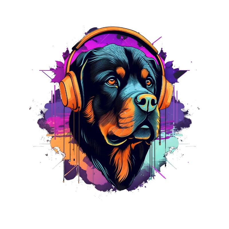 Rottweiler im Synth Wave Style