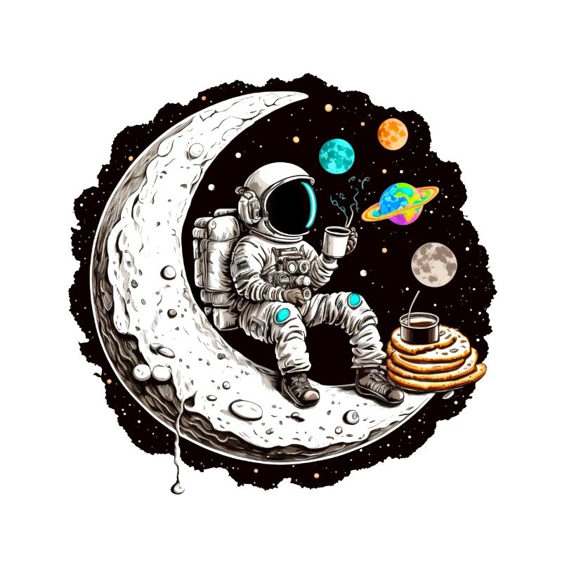 Astronaut drinking coffee on the moon
