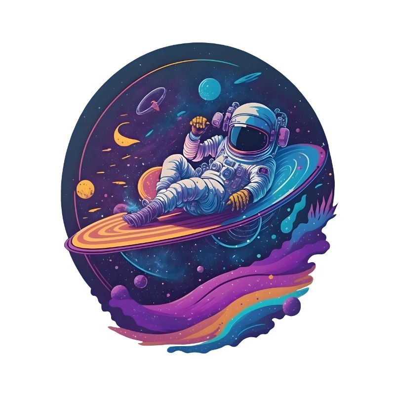 Un astronaute se détend sur un disque vinyle dans l’espace