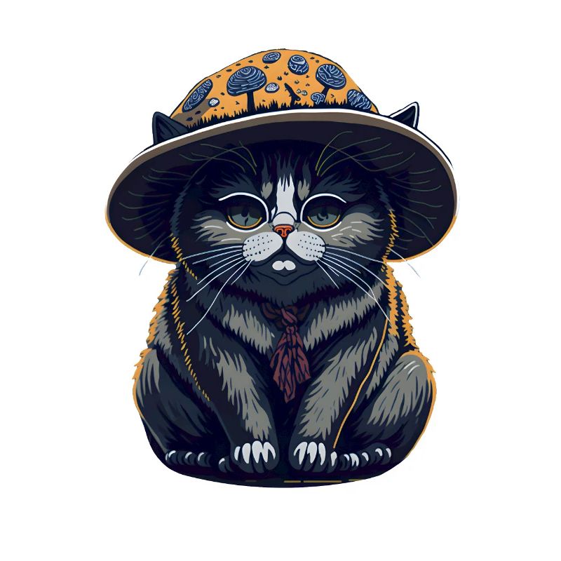 Chat potelé avec chapeau de champignon