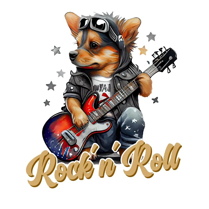 Witziger Hund Mit E-Gitarre, Rock ´n´Roll Spruch