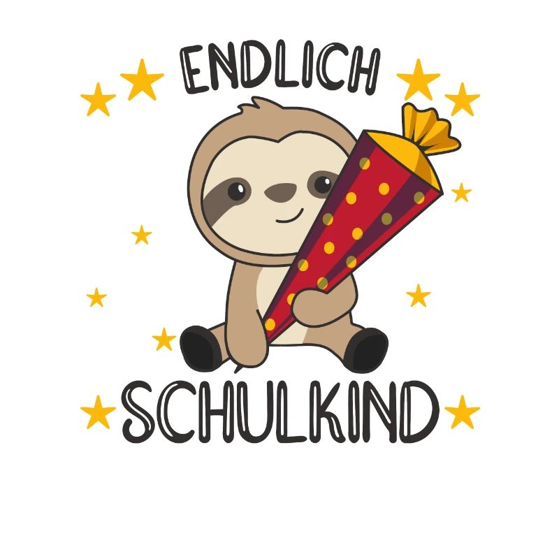endlich Schulkind Einschulung Schule Faultier