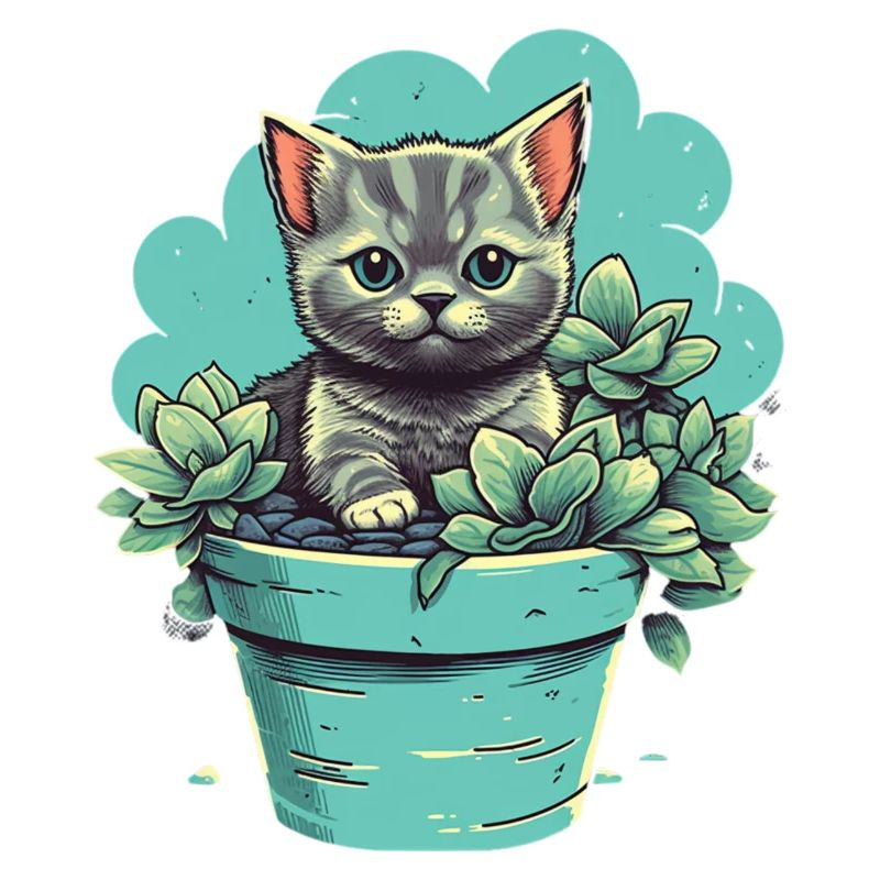 Chaton mignon dans un pot de fleurs avec des plantes succulentes