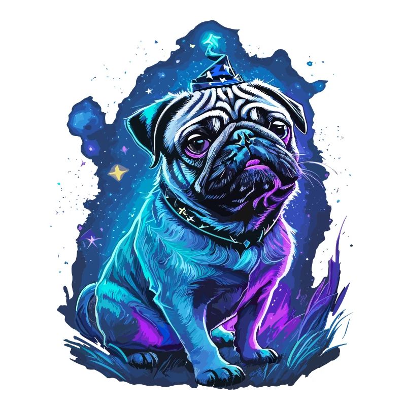 magic pug dog with magic hat