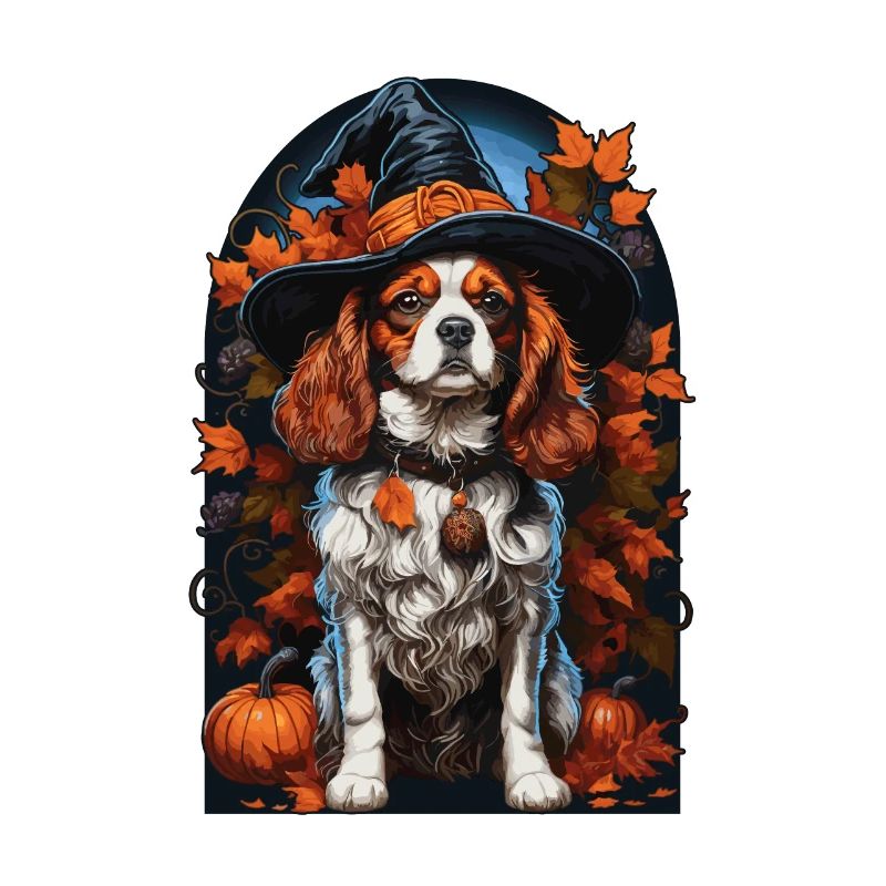Cavalier King Charles Spaniel avec chapeau de sorcière