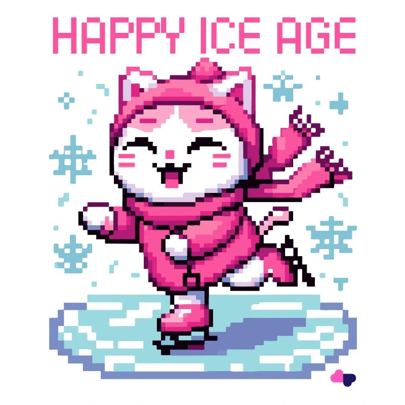 WITZIGE EISLAUF KATZE IN RETRO PIXELART