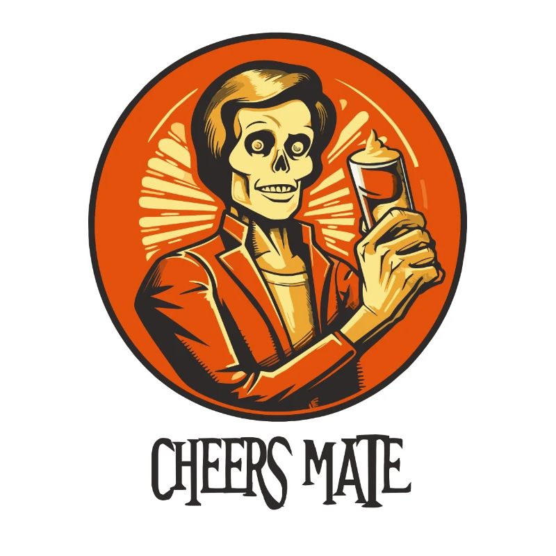 Skeleton ghost with a glass, cheers buddy