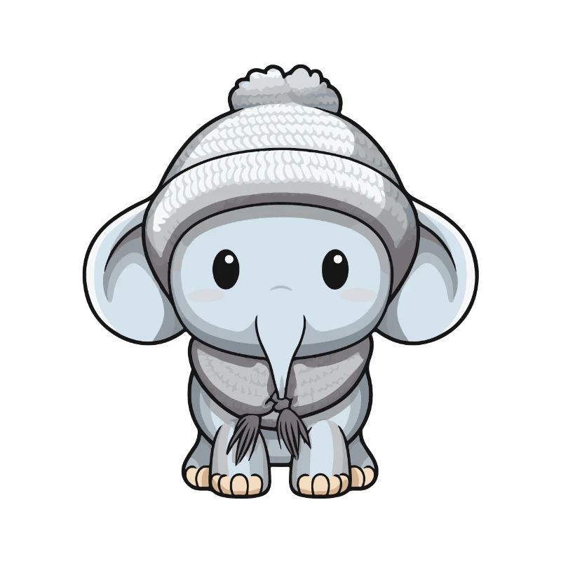 Elephant Winter Comic Cute